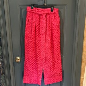 J. Crew Pink Eyelet ankle pants with Tie Waist
